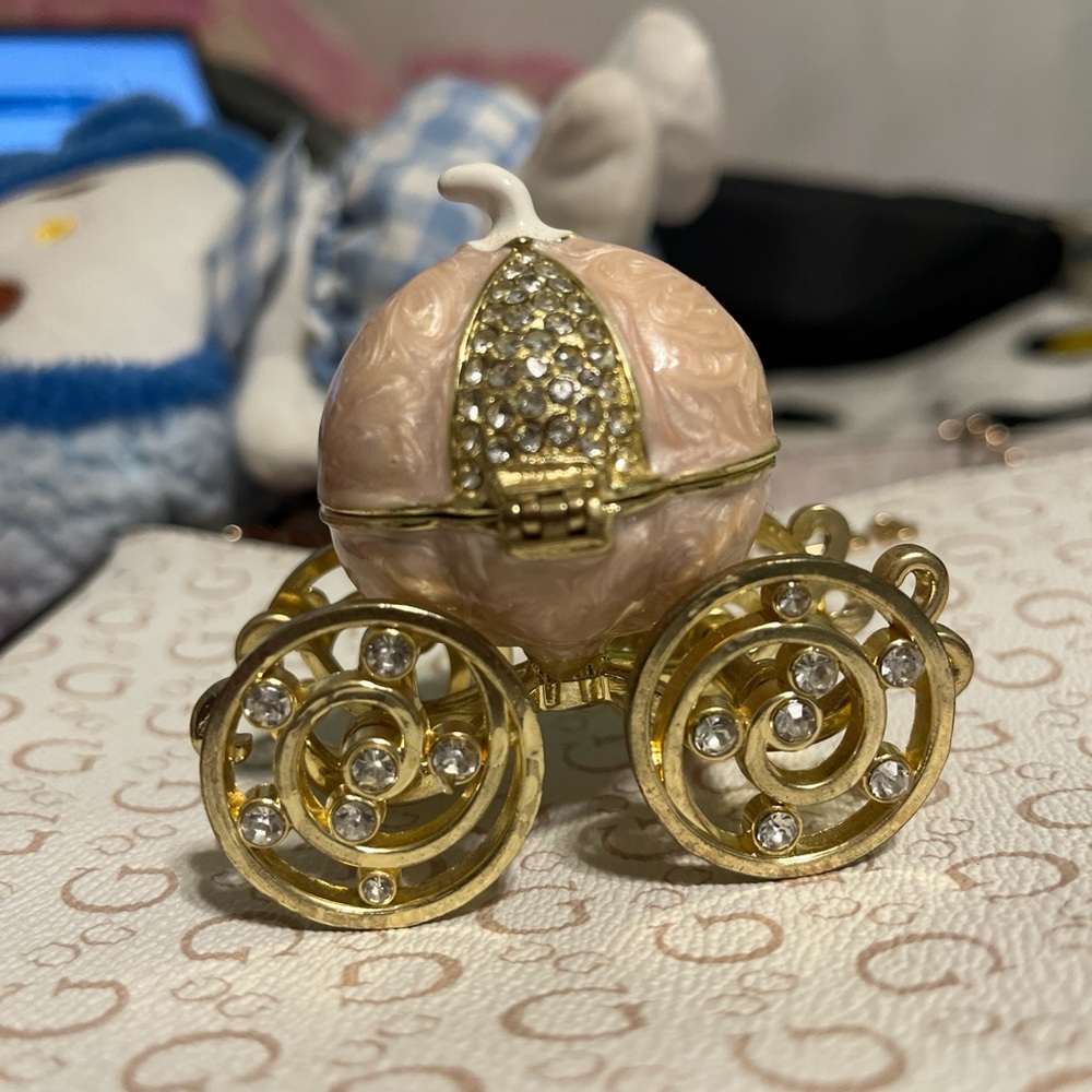 Gold and Pink Carriage Trinket Box